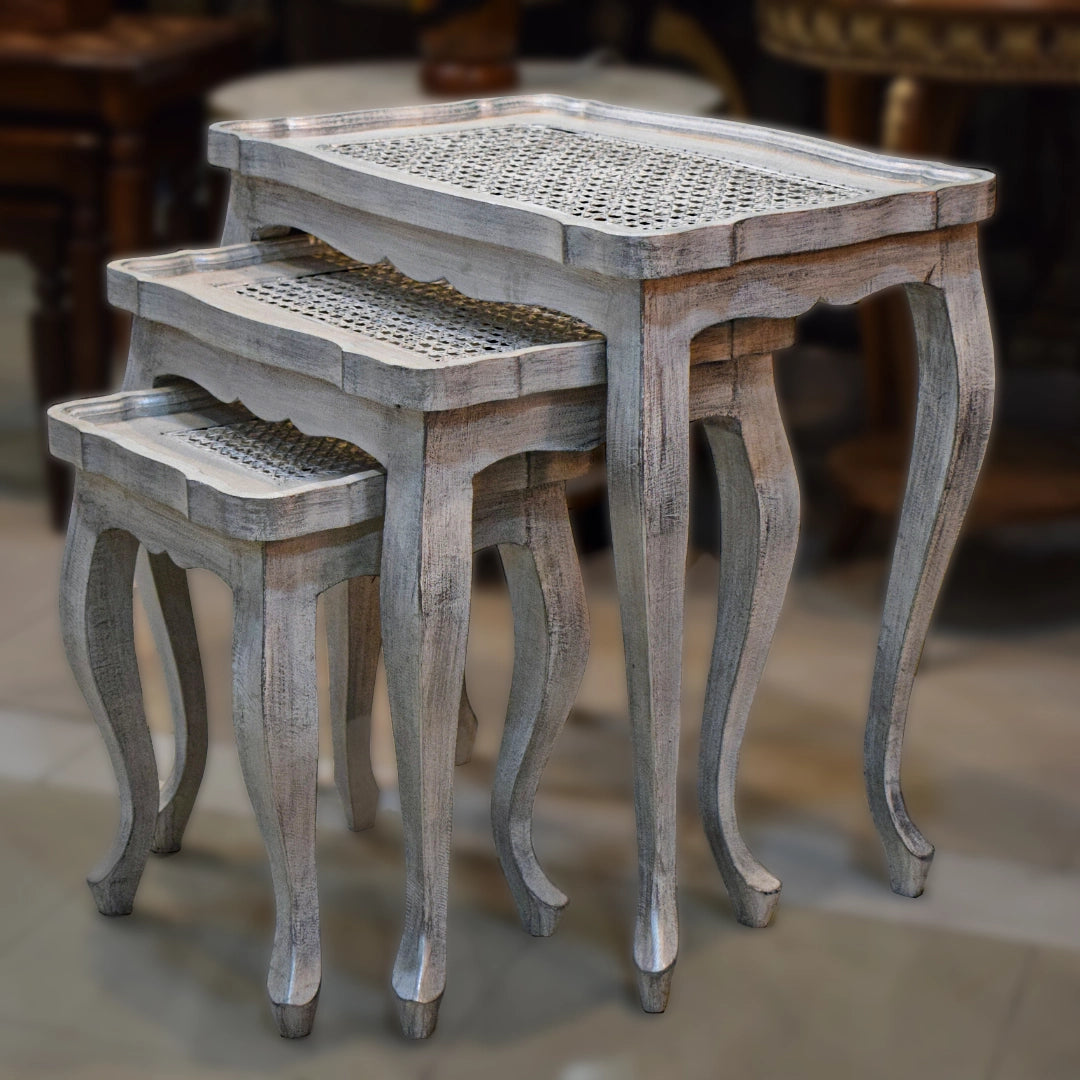 Nesting Tables with chalk finish and Cane work