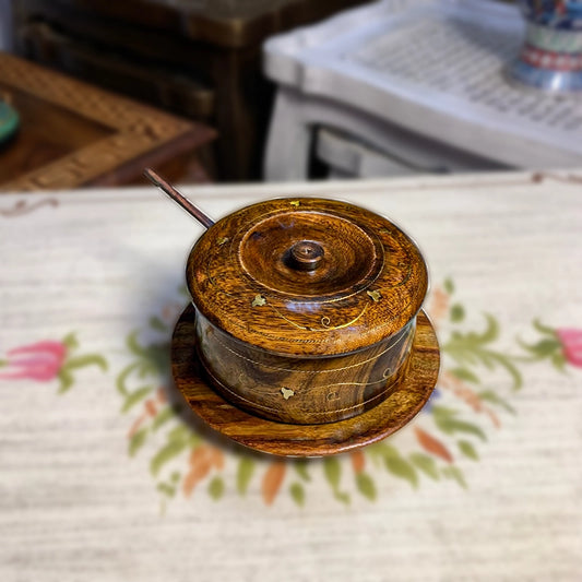 Large Sugar Pot handmade with Brass Inlay Work