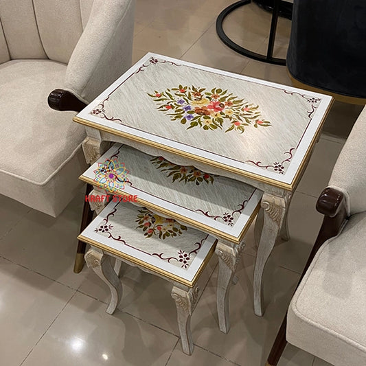 Hand-Painted Wooden Nesting Tables – Chalk Finish | Set of 3