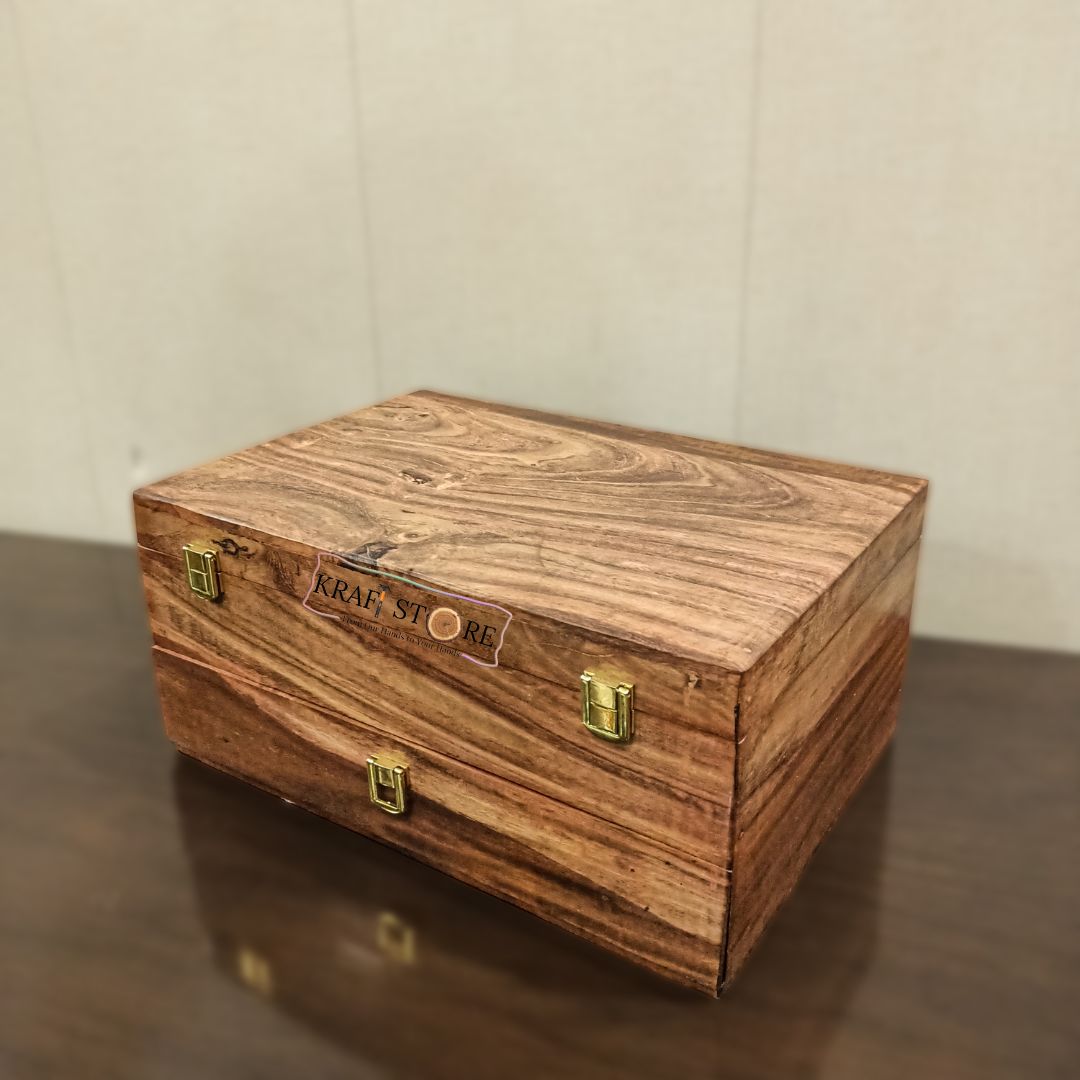 Premium Organizer with Drawer | 15 Watch Slots, Sunglass, Jewelry & Wallet Storage | Wood Top