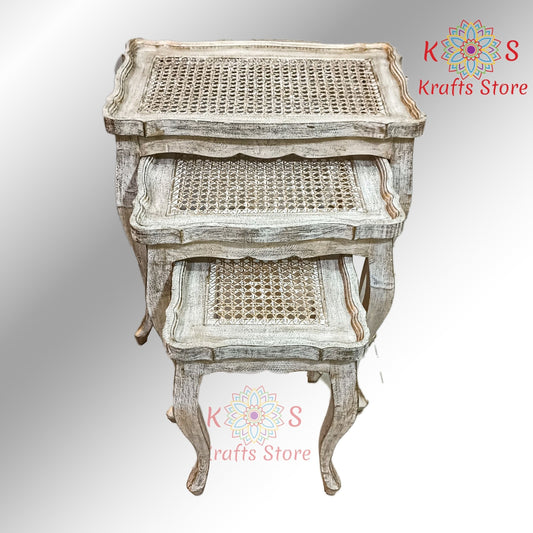 Nesting Tables with chalk finish and Cane work