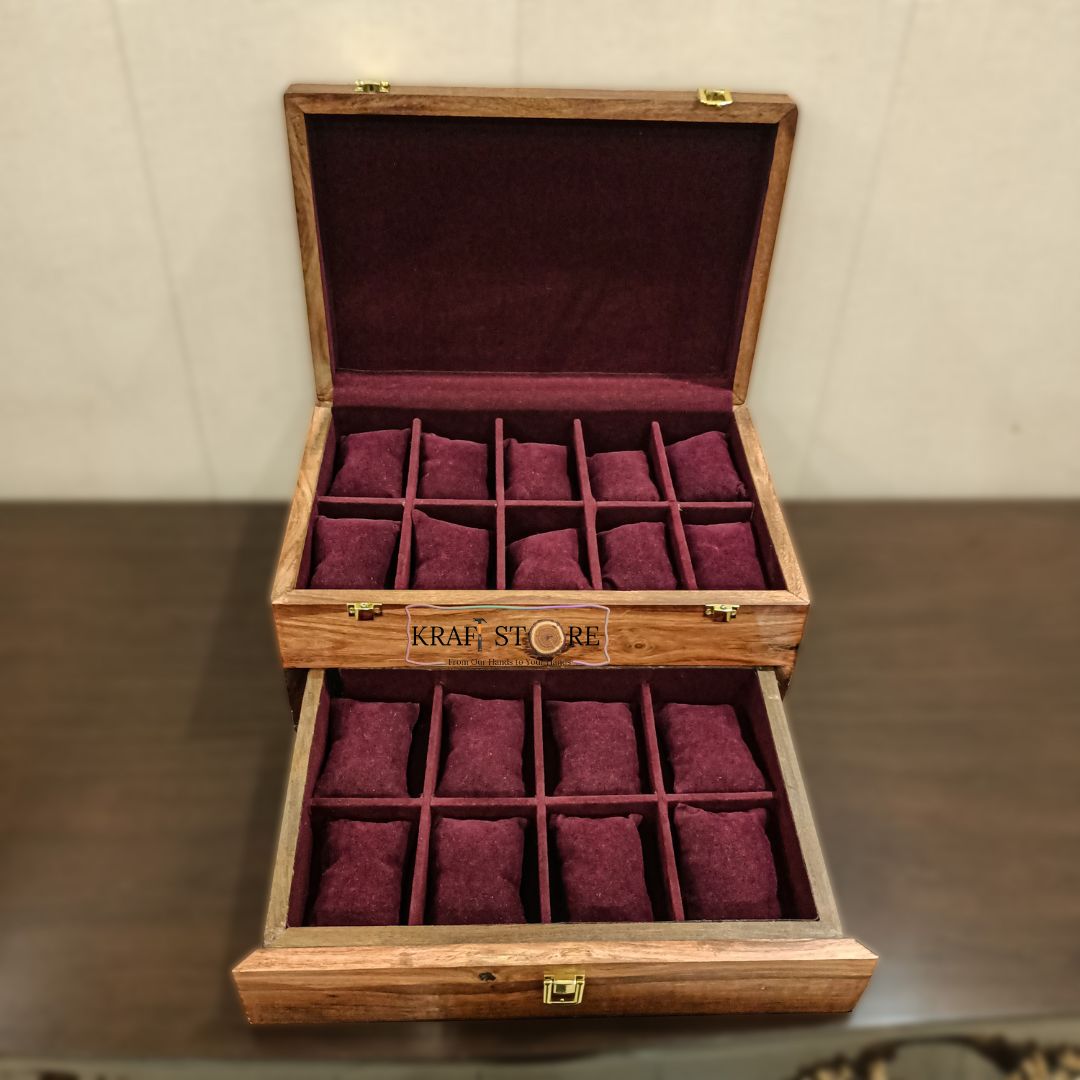 Elegant Watch Organizer with Drawer | 18 Slots | Solid Wood Top