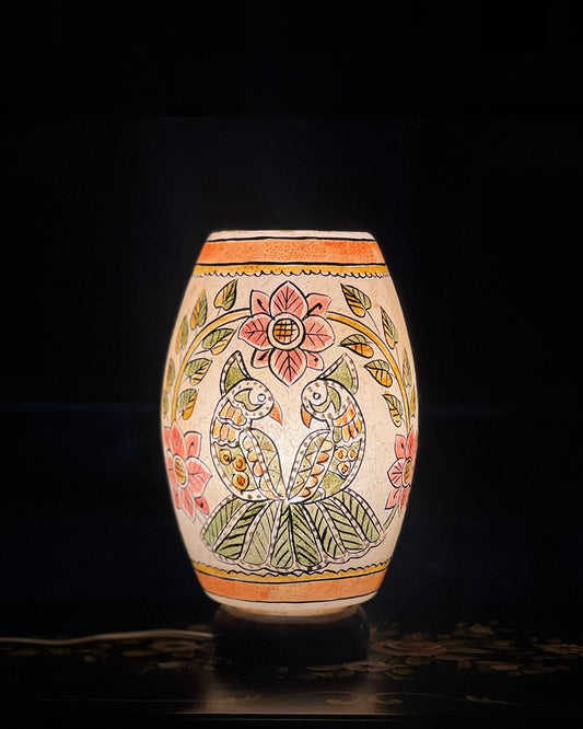 Floral Art With Parrots Painted on Camel Skin Table Lamp
