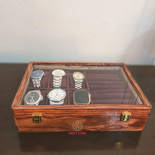 Dual Storage for Watches & Cufflinks/Rings (Glass Top)