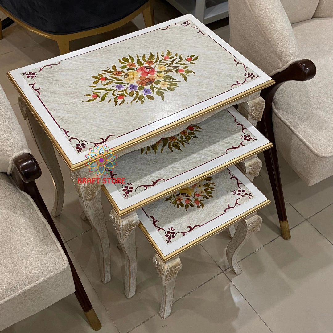 Hand-Painted Wooden Nesting Tables – Chalk Finish | Set of 3