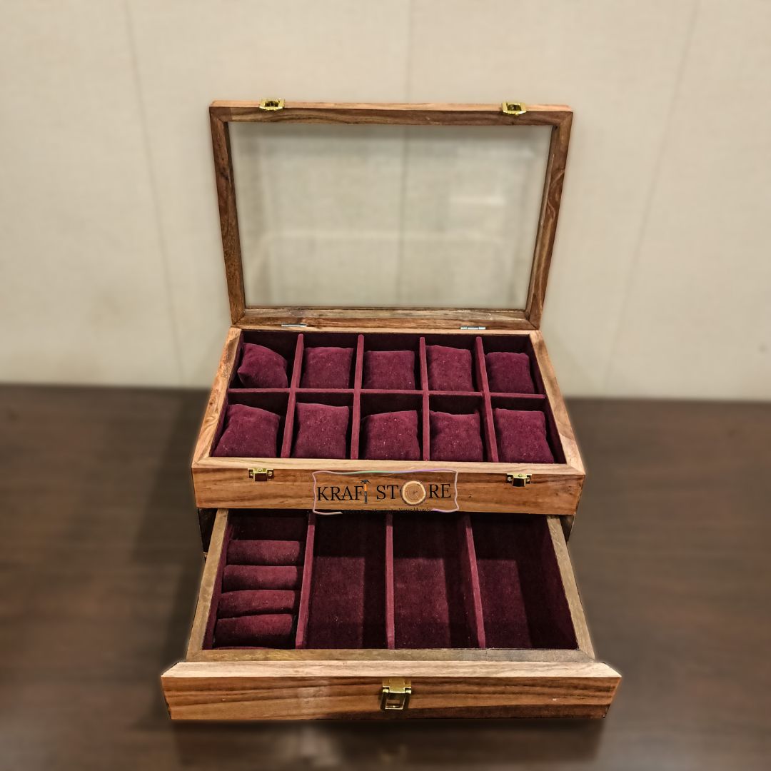 Multi-Functional Organizer with Drawer for Watches, Sunglasses, Cufflinks, Rings & Earrings