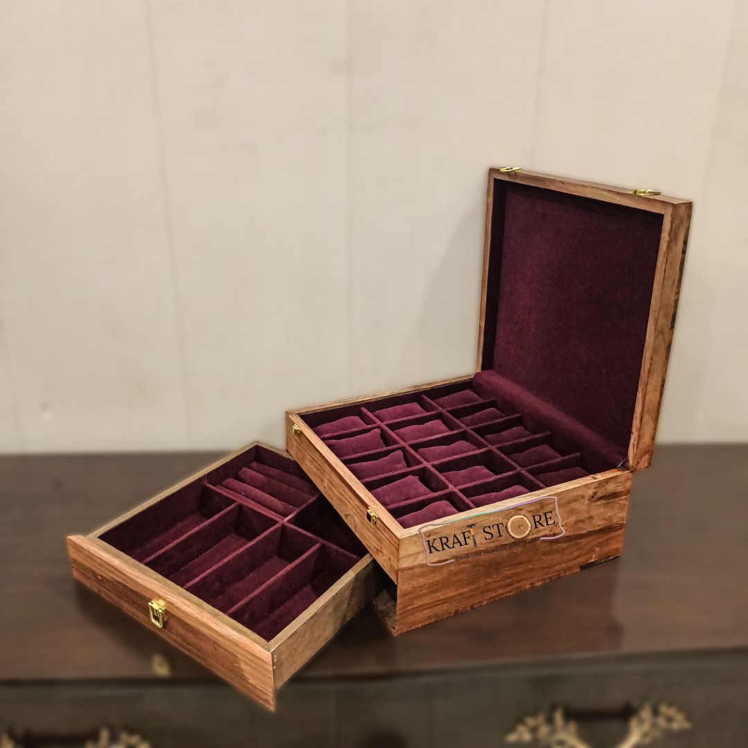 Premium Organizer with Drawer | 15 Watch Slots, Sunglass, Jewelry & Wallet Storage | Wood Top