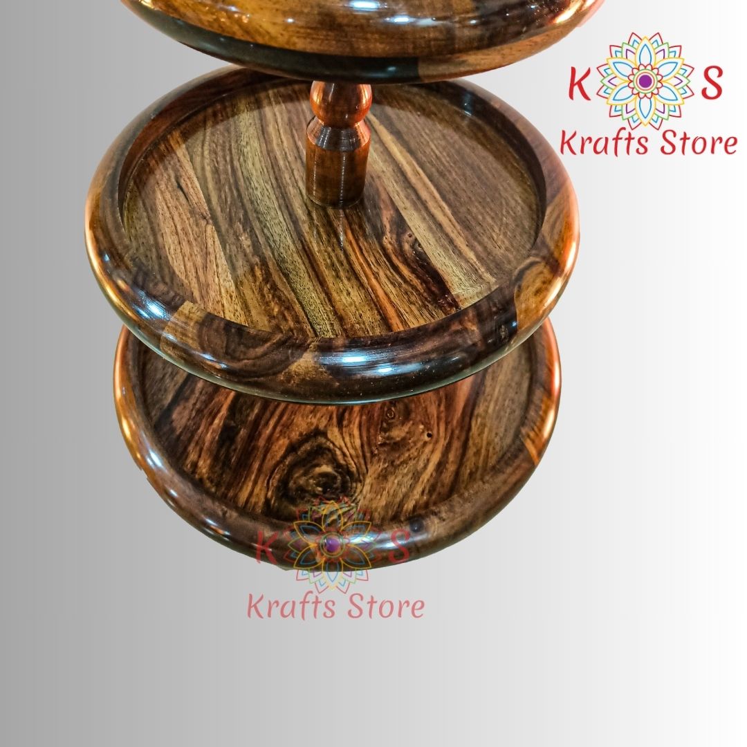 3-Tier Dessert Serving Stand, Sheesham Wood, variant 2, detail shot