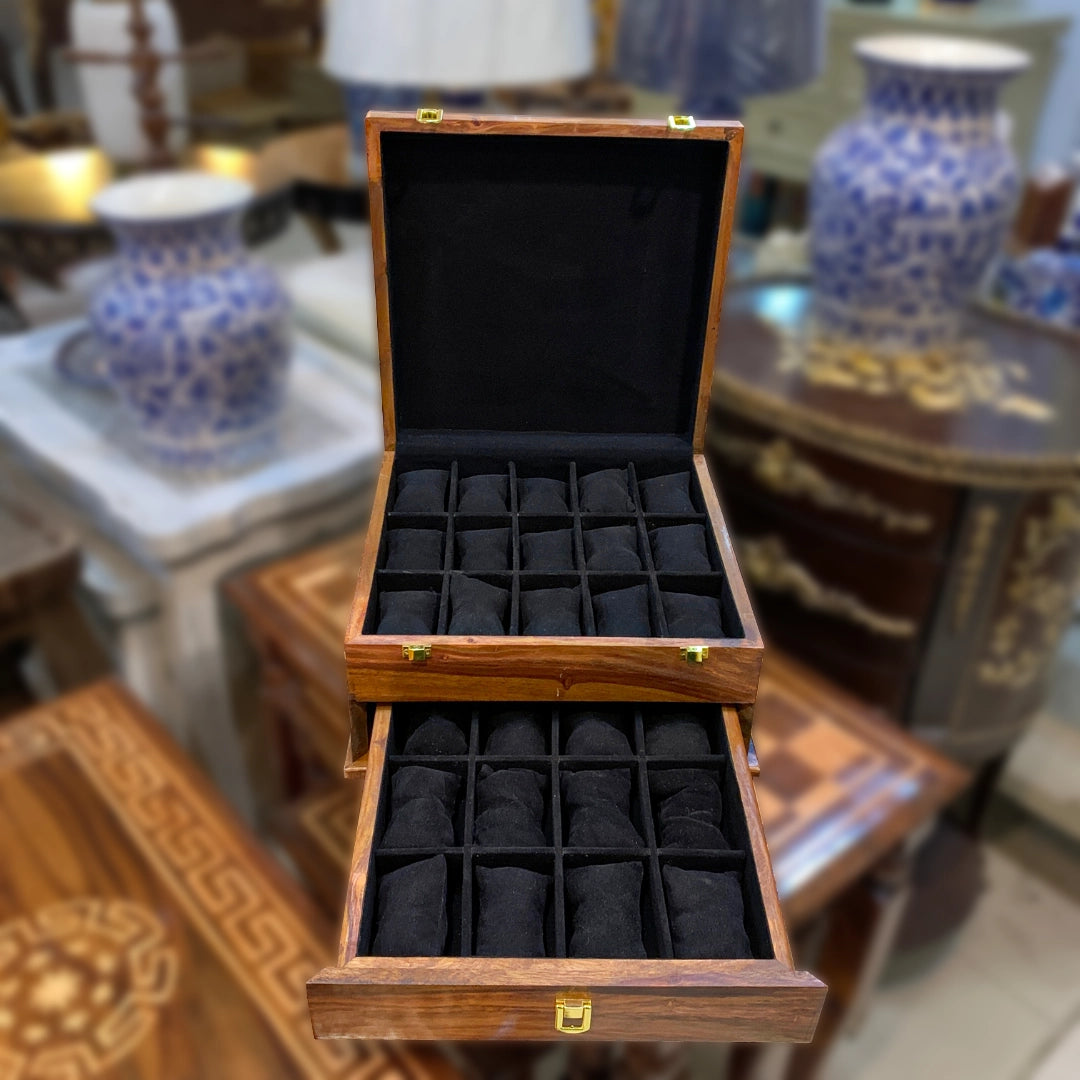 Premium Watch Organizer with Drawer | 27 Slots | Wood Top