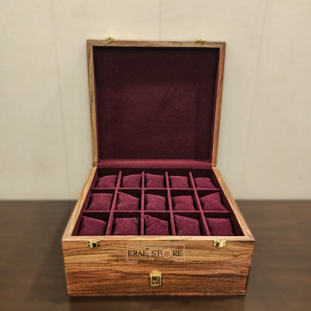 Premium Organizer with Drawer | 15 Watch Slots, Sunglass, Jewelry & Wallet Storage | Wood Top