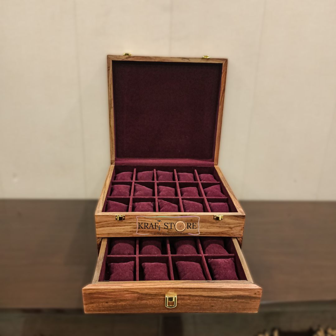 Premium Watch Organizer with Drawer | 27 Slots | Wood Top