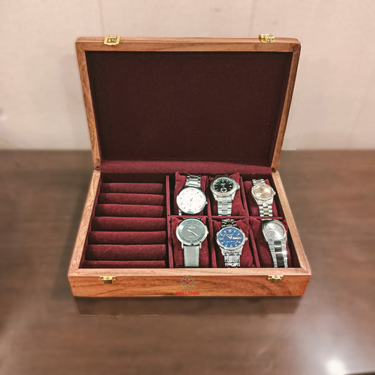 Dual Storage for Watches & Cufflinks/Rings (Wood Top)