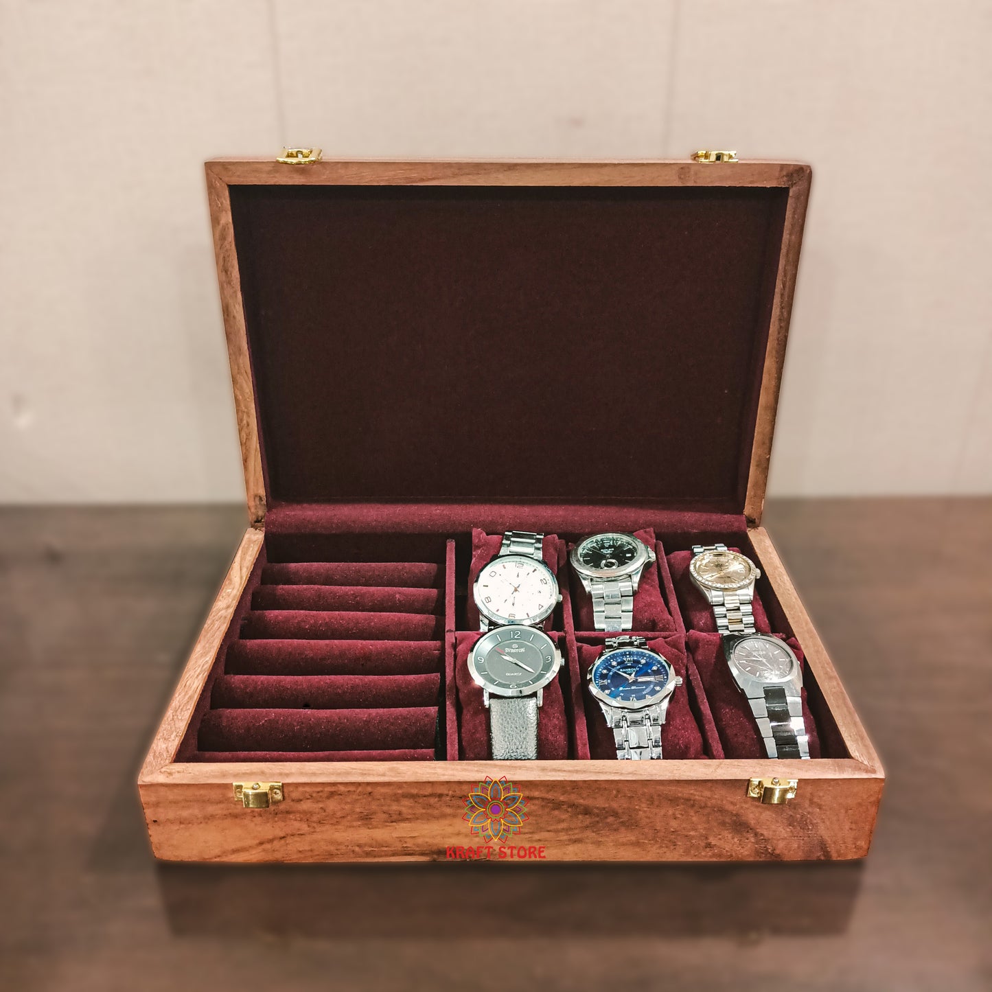 Dual Storage for Watches & Cufflinks/Rings (Wood Top)