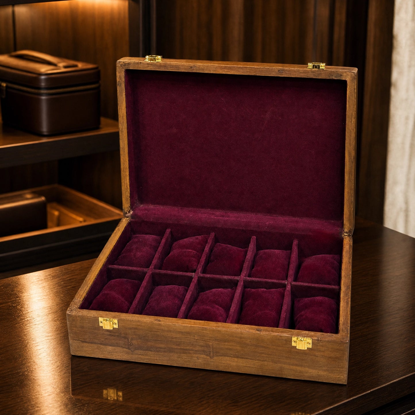 Premium Watch Box for 10 Watches | Wood Top | Walnut Wood