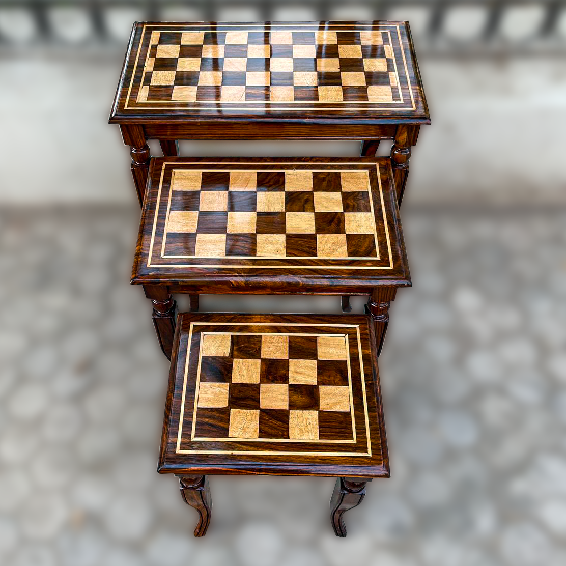 Handmade Netset ,Handmade Wooden Furniure,Side Tables Set,Corner Tables Set ,Wooden Netset ,Check Style Tables,Hard Wood Netset,Chess Nesting Tables