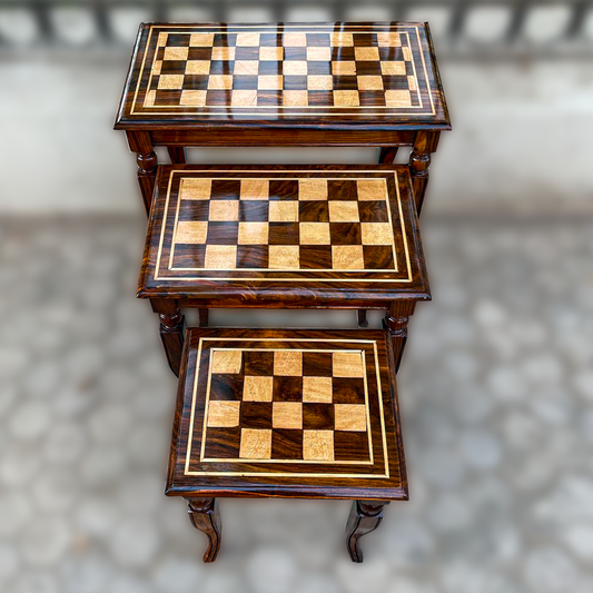 Handmade Netset ,Handmade Wooden Furniure,Side Tables Set,Corner Tables Set ,Wooden Netset ,Check Style Tables,Hard Wood Netset,Chess Nesting Tables