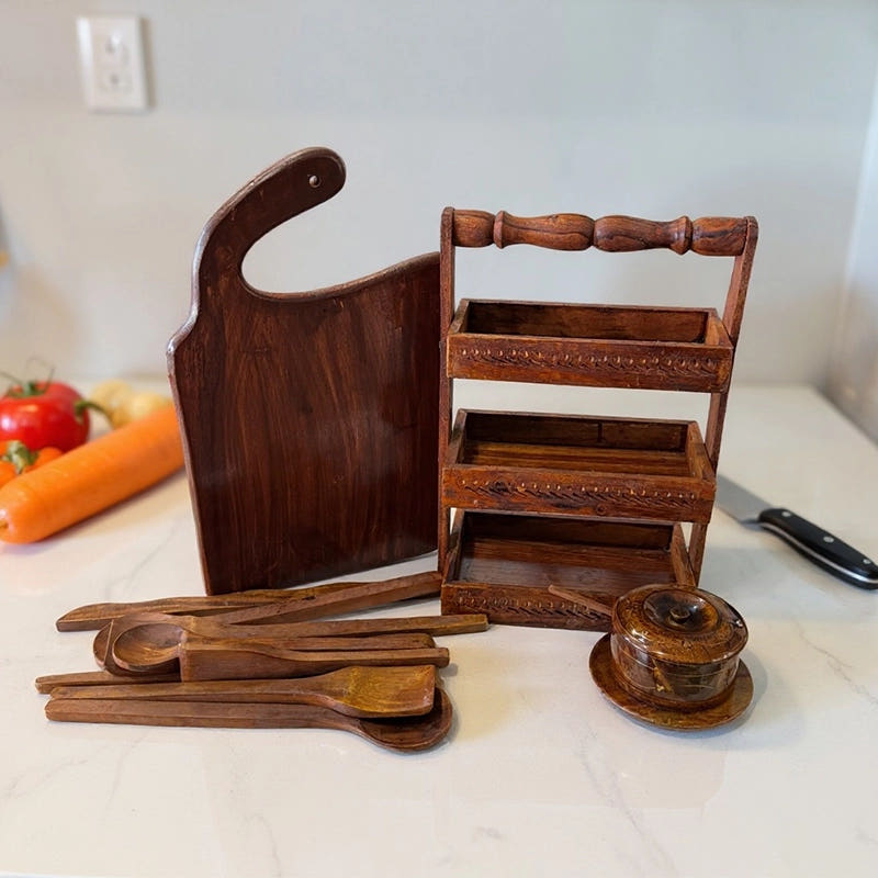 Premium Wooden Kitchen Essentials Set, full set view