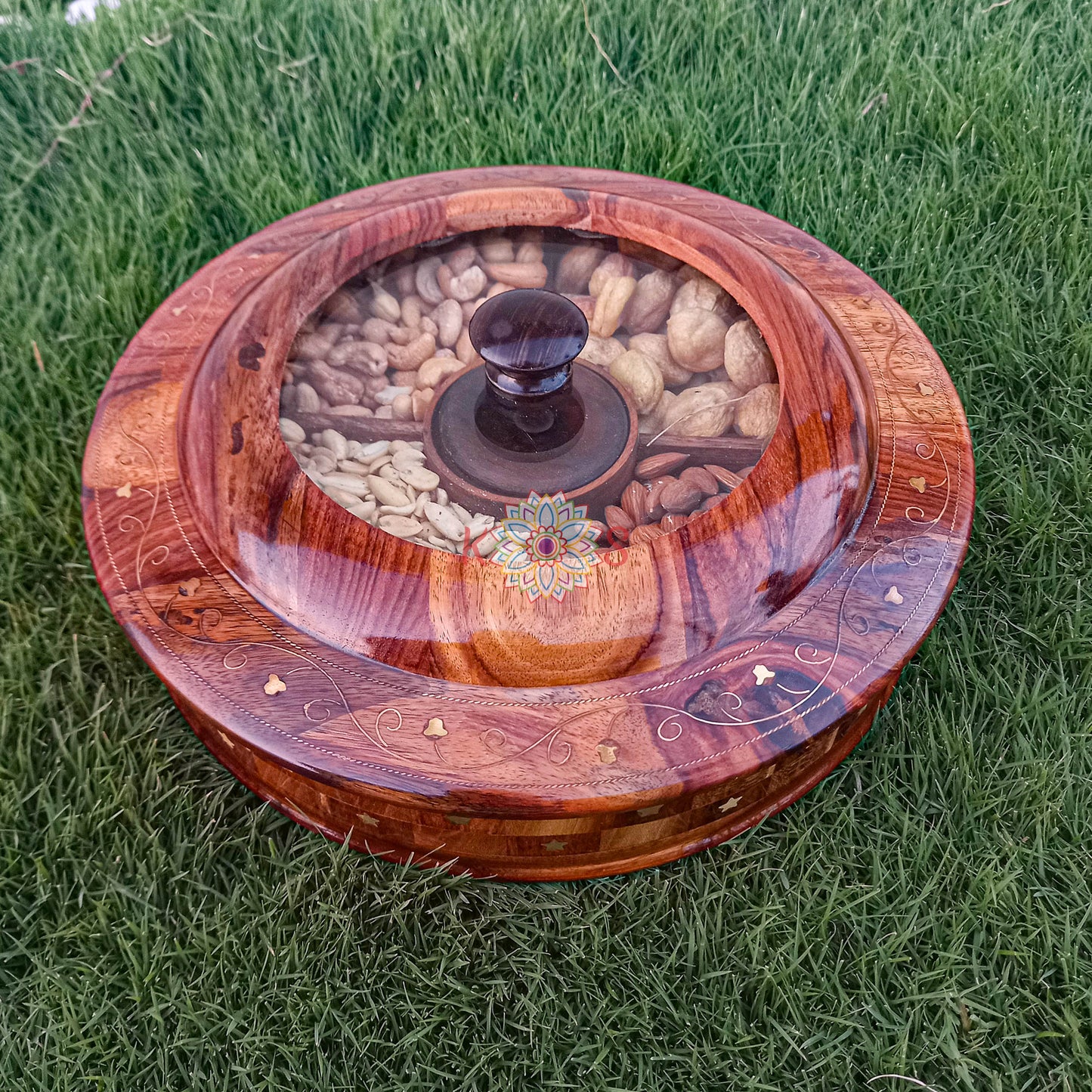 Dry Fruits Serving Bowl with Brass Work and 5 Fixed Partitions