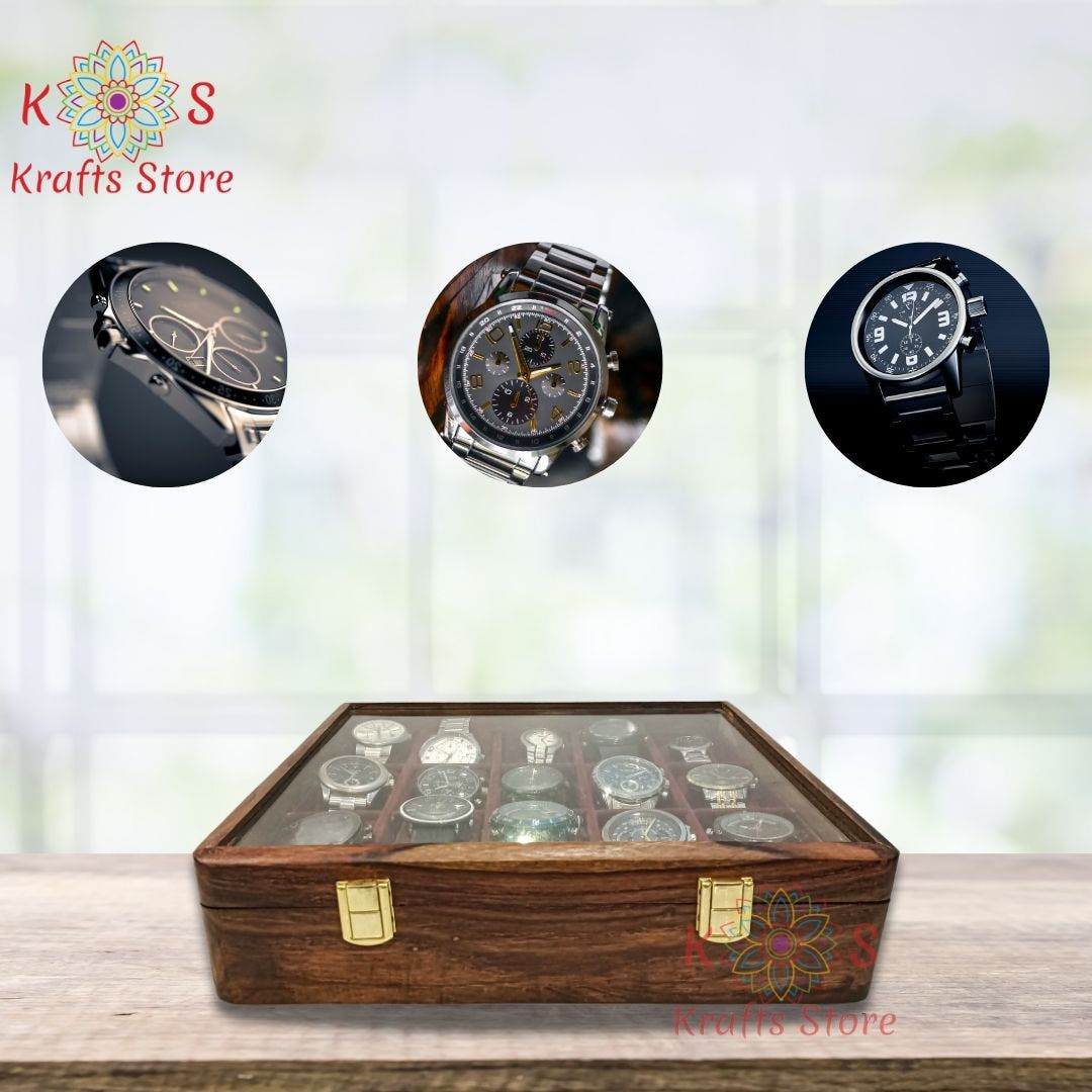 Watch Box for 15 Watches with Original Glass Lid, open view