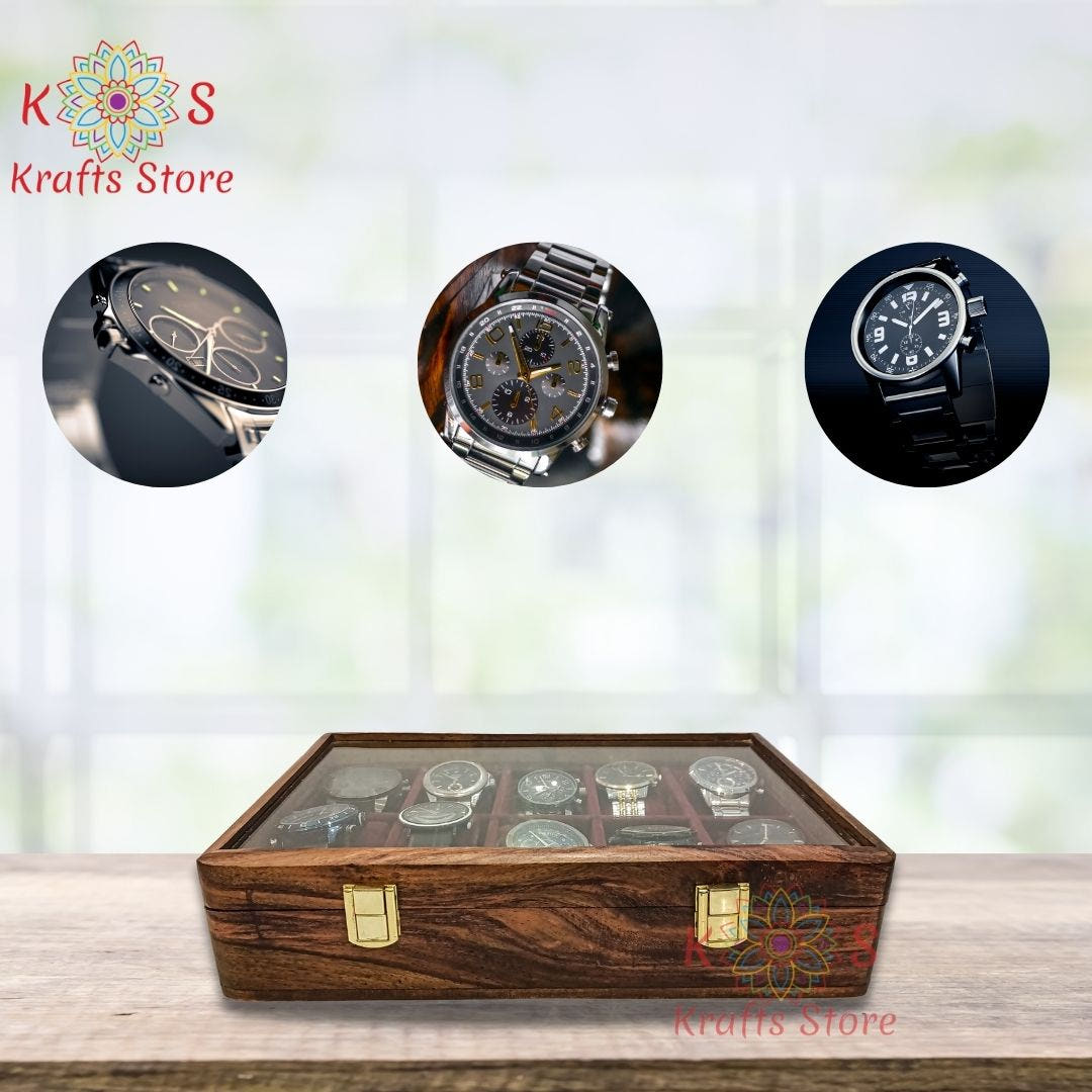 Watch Box for 10 Watches with Original Glass Top - open view showing watch slots