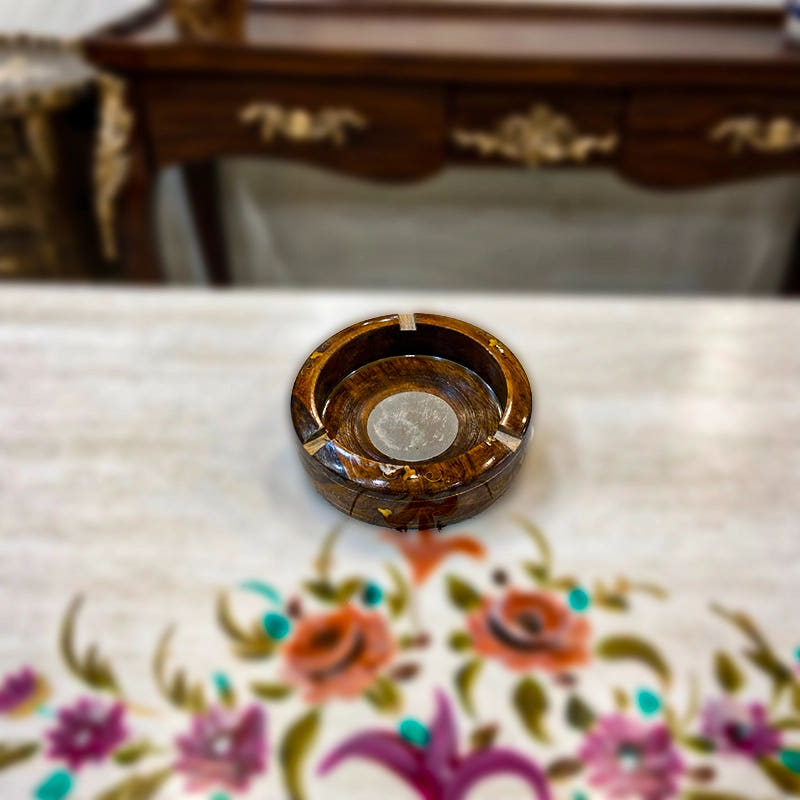 Traditional Round Ash Tray, Sheesham Wood, side view
