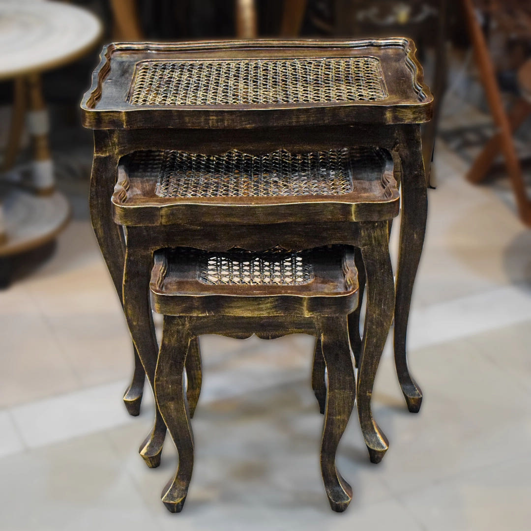 Nesting Tables with Chalk Finish and Cane Work, Style 1, stacked view