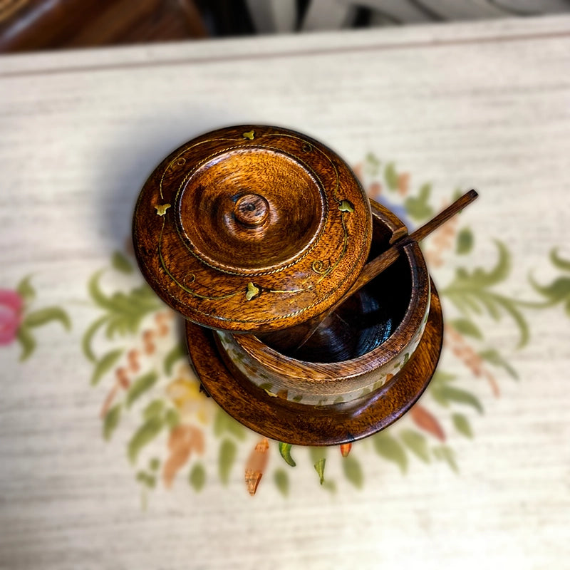 Large Sugar Pot handmade with Brass Inlay Work