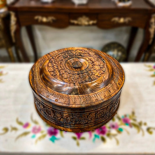 Hotpot with Detailed Carving Work, Wood Top, front view