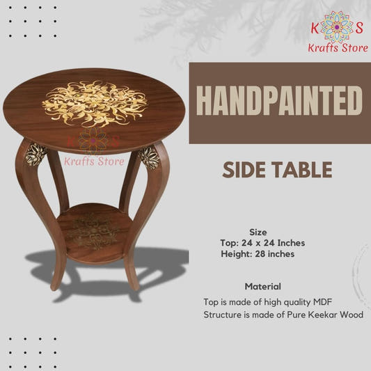 Corner Side Table with Floral Art, Style 5, front view