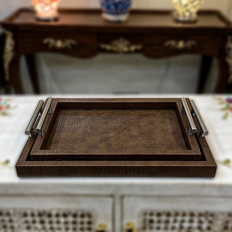 Leatherite Serving Trays with Metallic Handles, color option 1