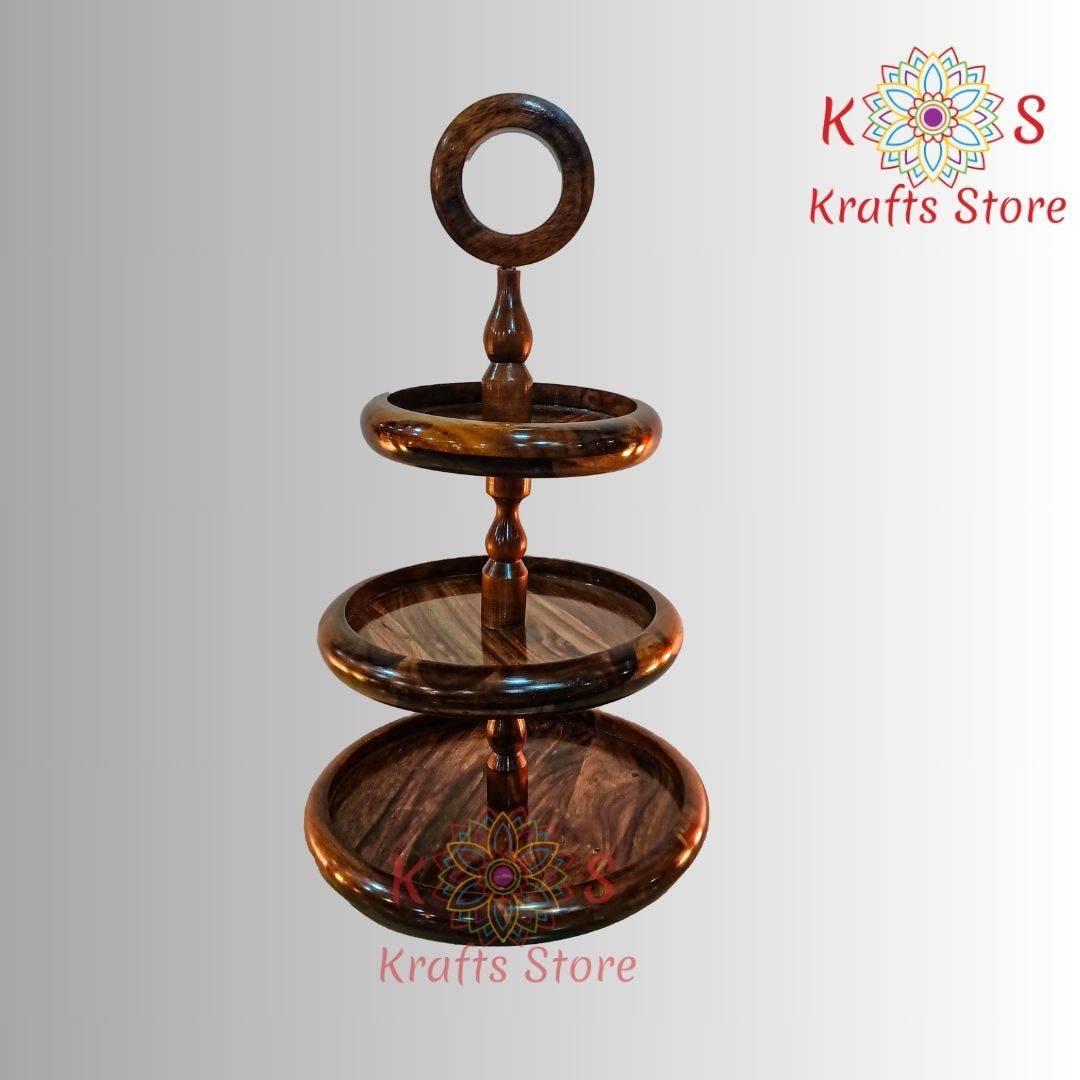 3-Tier Dessert Serving Stand, Sheesham Wood, variant 2, front view
