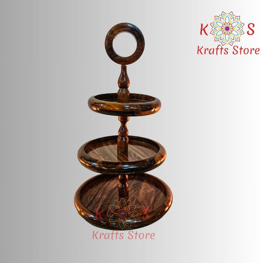 3-Tier Dessert Serving Stand, Sheesham Wood, variant 2, front view