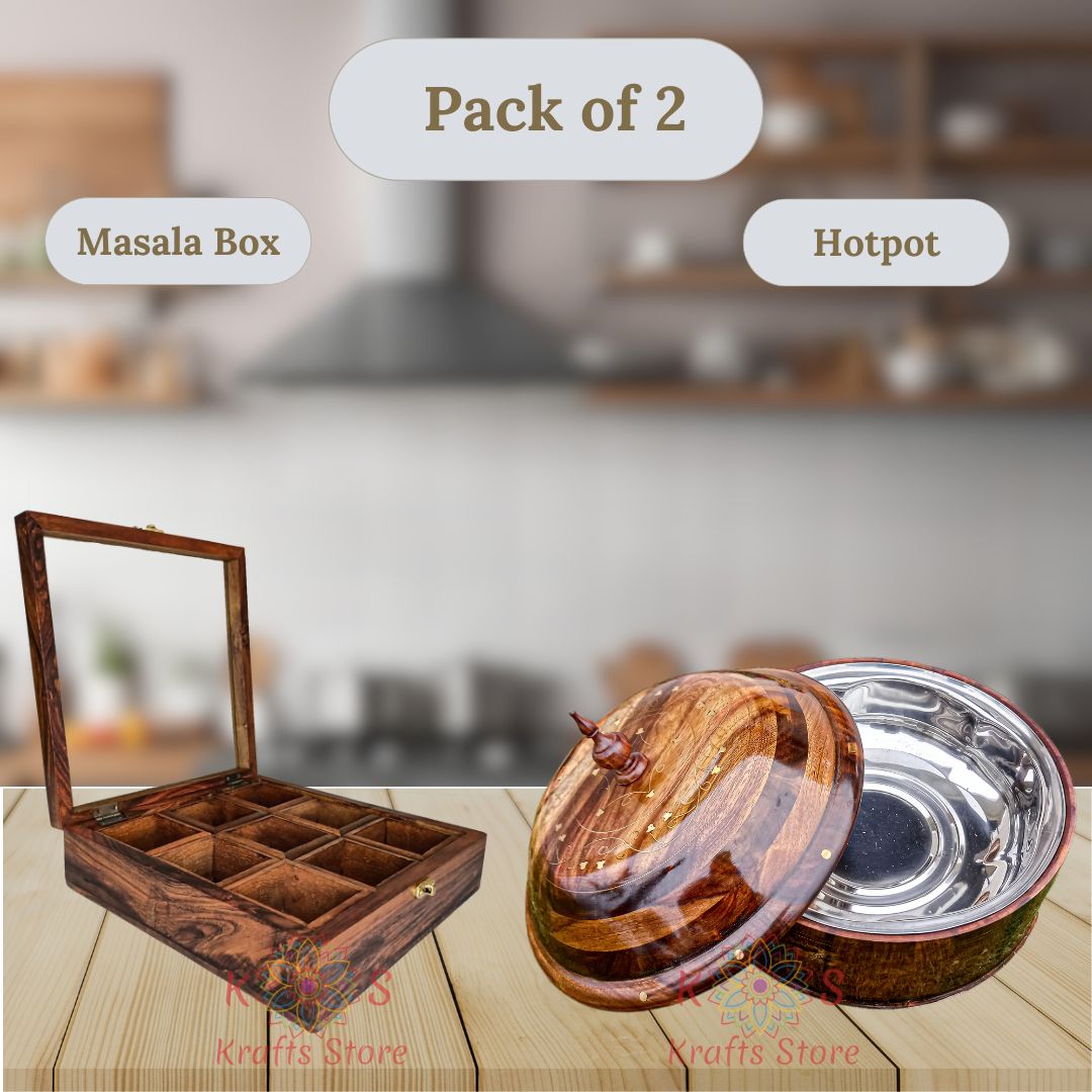 Combo Masala Box and Hotpot with Steel Bowl, front view