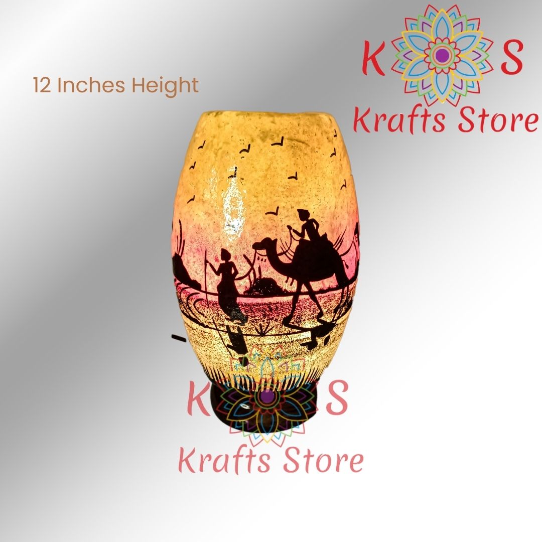 Desert Camel Painting Dhol Table Lamp, Camel Skin, front view