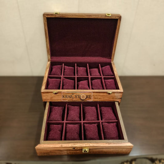 Elegant Watch Organizer with Drawer | 18 Slots | Solid Wood Top
