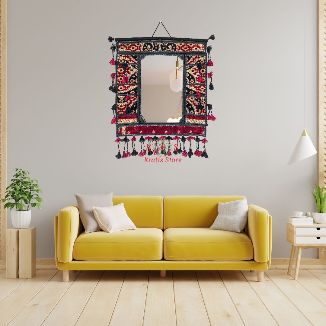 Balochi Portrait Wall Hanging with Mirror, Style 3, front view