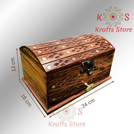 Jewelry Box with Jali Brass Work and Drawer, Large, front view