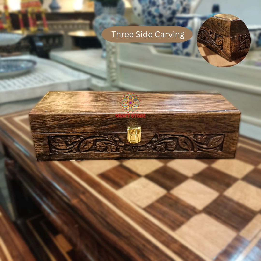 Watch Box for 5 Watches, Solid Wood Top, detail shot