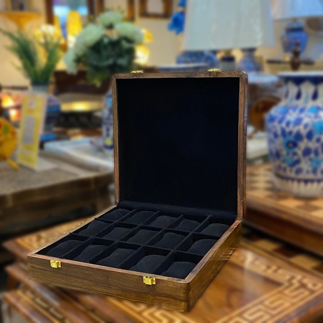 Watch Box for 15 Watches with Solid Wood Top, lifestyle display