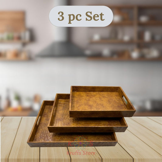 Serving Trays Set Of 3 Leather (Camel Brown)