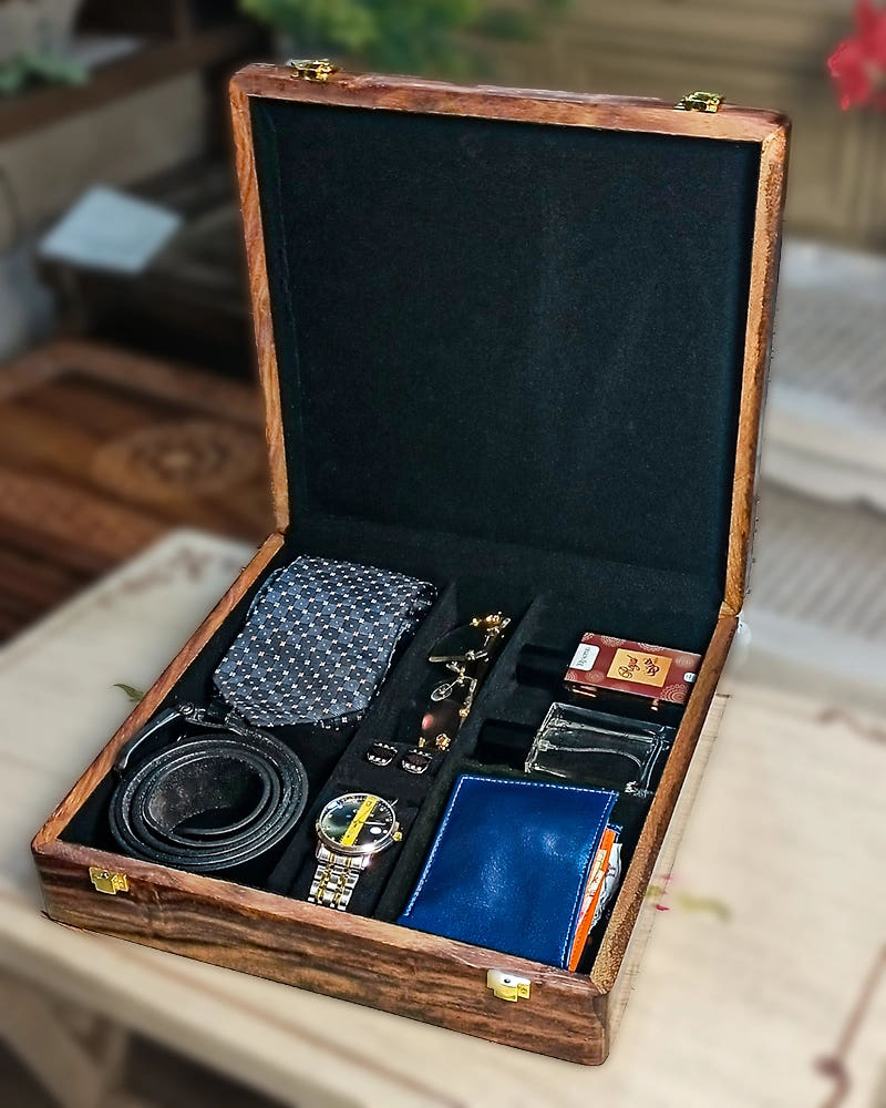 Premium Gift Box for Men, Sheesham wood, open view