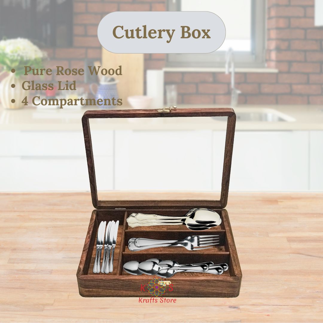 Cutlery Serving Box, 4 Compartments, Large, front view