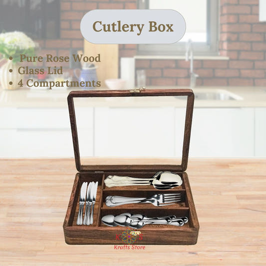 Cutlery Serving Box, 4 Compartments, Large, front view