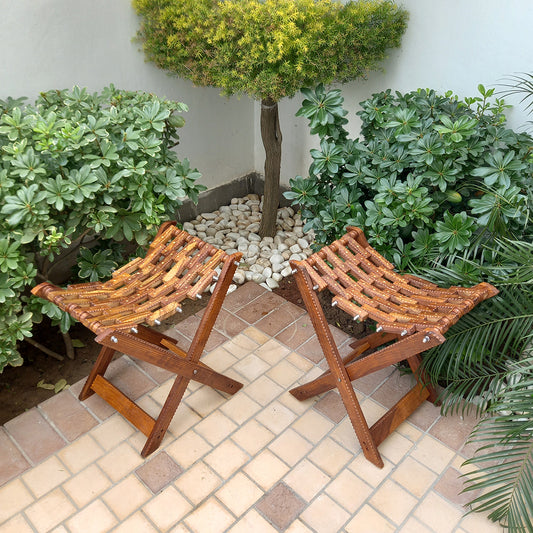 Foldable Stool With Brass Inlay Work