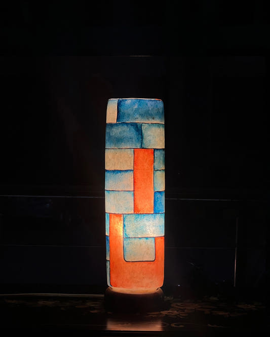 Glass Shape Camel Skin Table Lamp, Vibrant Naqashi, front view