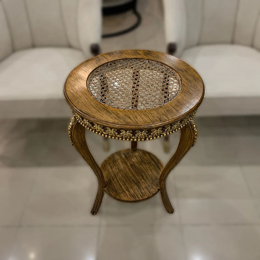 Corner Side Table with Cane Work, Golden, detail shot