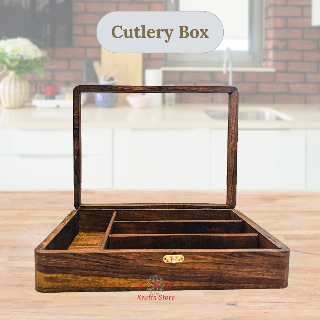 Cutlery Serving Box, 4 Compartments, Large, open view