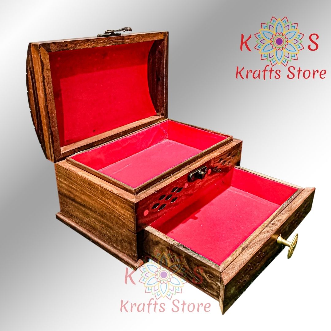 Jewelry Box with Jali Brass Work and Drawer, drawer detail