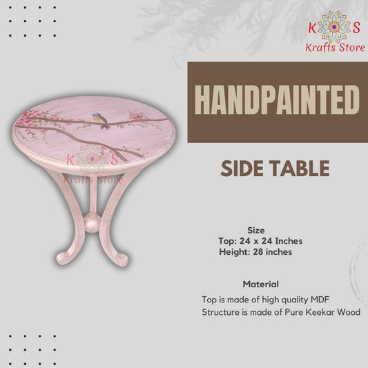 Corner Side Table with Bird Painting, front view
