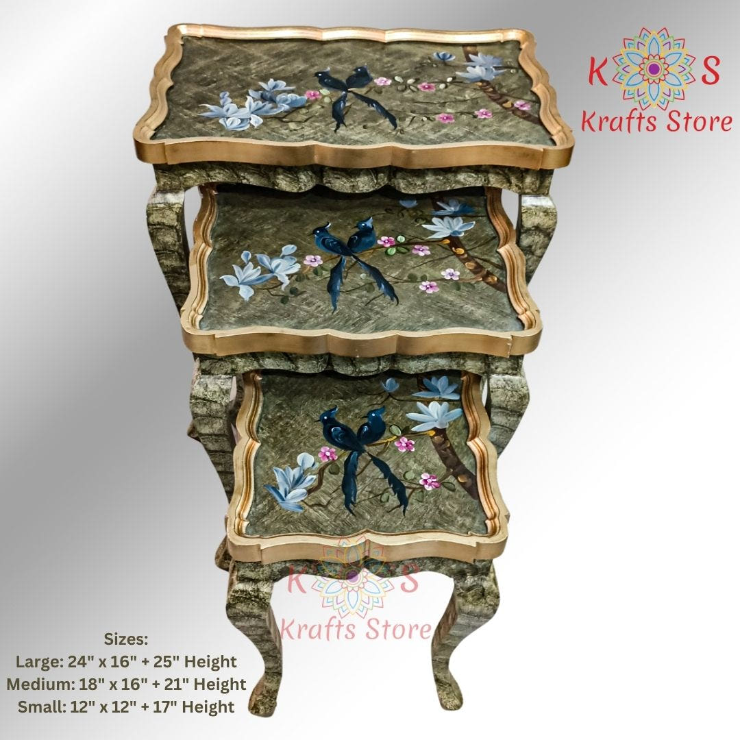 Nesting Tables, Green Deco Paint, front view